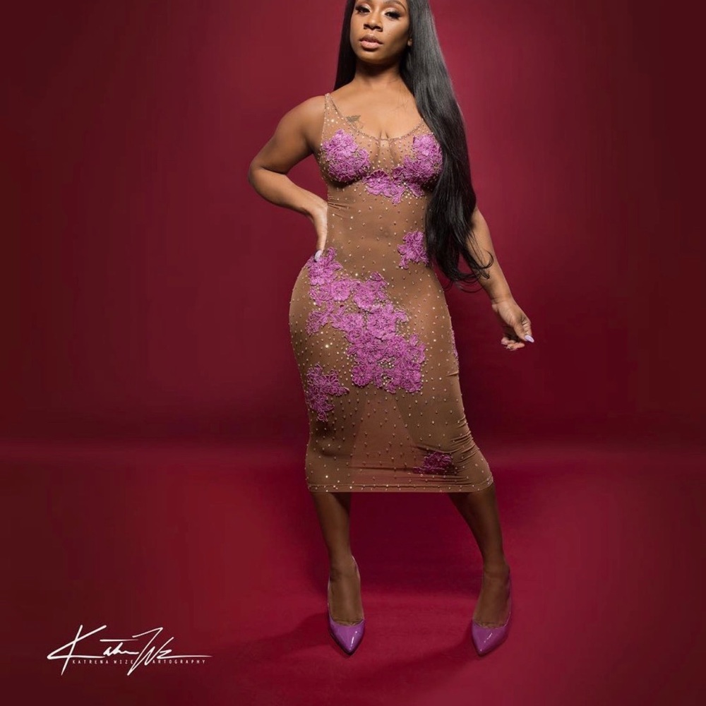 Custom flesh tone & pink beaded dress